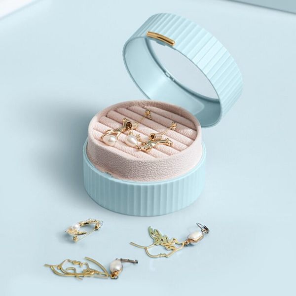 Nordisk Stil Macaron Bærbar Æske Rund Dobbelt Øreringe Halskæde Ring Opbevaring Klassificering, Hvid