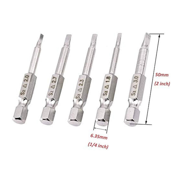 5PCS Triangle Head Magnetic Screwdriver Bits Set S2 Steel 1.8mm, 2mm, 2.3mm, 2.7mm, 3mm, 6.35mm Hex Shank, 50mm Längd