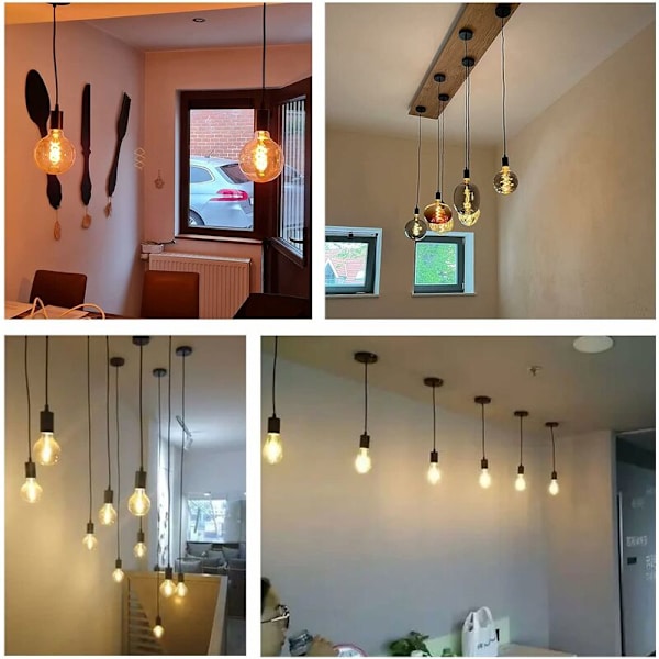 Sett med 2 metallhengelamper, justerbar kabel 100cm, E27 pendelbase, E27 pendeltilbehør, egnet for stue, soverom, kjøkkentak