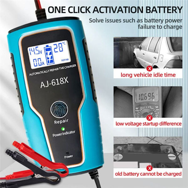 Til bil og motorcykel 6A 12V europæisk standard stik batterioplader strøm impuls reparation opladning blysyre EU
