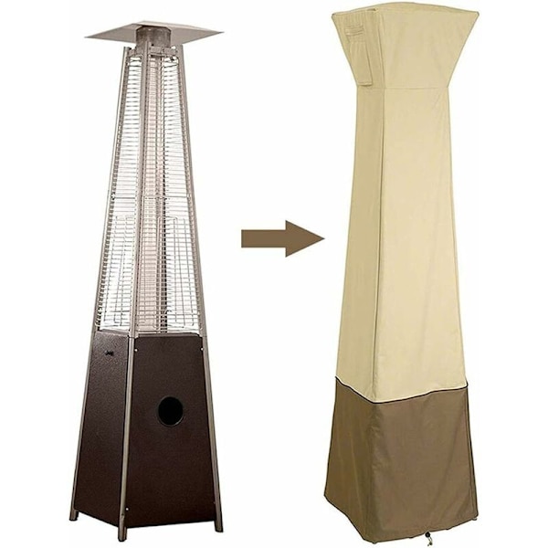 Pyramid-muotoinen lämmitetty terassivarjon suojus, 210D Oxford-kangasta, vetoketjullinen, 84x221cm, beige ja ruskea