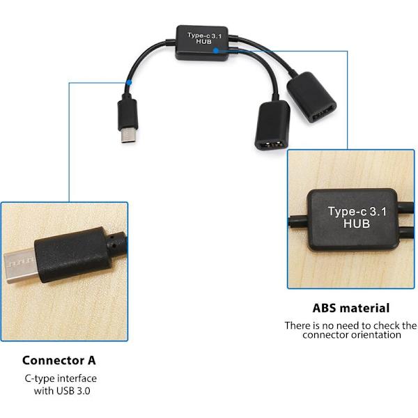 Tyyppi C Otg Usb 3.1 Uros A Kaksinkertainen 2.0 Otg Lataushubi 2 Porttia Kaapelin Y-jakaja