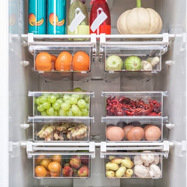 Unik Design Kylskåpslåda Organizer Utdragbara Behållare Frysförvaring Ägg Fruktbehållare Förvaring B