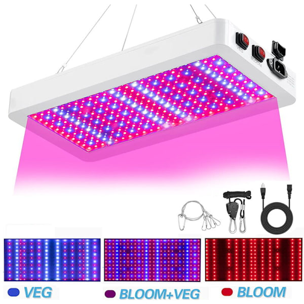 Innendørs plante LED-vekstlys 1000/216 LED-vekstlys Fullspektrum Grønnsaker og blomster for innendørs planter med daisy-kjede termometer for innendørs