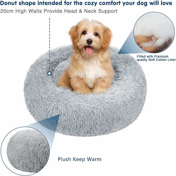 Rund Hundekurv Katteputer Donutkurv, Hundekurv Katteseng Ekstra Myk Komfortabel og Søt, Puter for Mellomstore Katter og Små Hunder, 70 cm, L