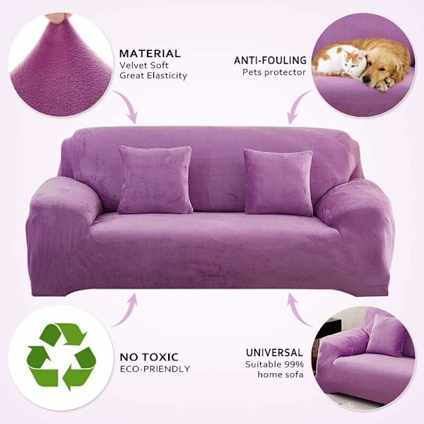 Sofa Trekk 1 2 3 4 Seater (Pute Ikke Inkludert) Ensfarget Fløyel Beskyttende Trekk Enkelt å Installere Elastisk Stoff Maskinvaskbar Sofa C