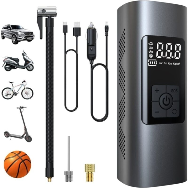 6000mAh Mini Elektrisk Luftpumpe, Bærbar Luftkompressor Trådløs Dekkoppblåsning 150PSI med Digital LCD-skjerm, Elektrisk Sykkelpumpe med LED-lampe for