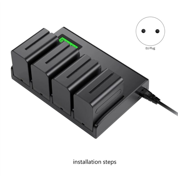 4 kanavainen akun latauslaite LCD-näytöllä NP-F970, NP-F960, NP-F770, NP-F750, NP-F570 kameralle, EU-pistoke