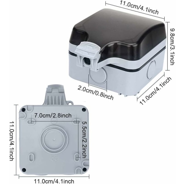 Utomhusuttag, utomhusuttag, IP66-uttag, utanpåliggande uttag, väderbeständigt, dammtätt, utomhusuttag med fällbart lock, vägguttag för inomhusbruk