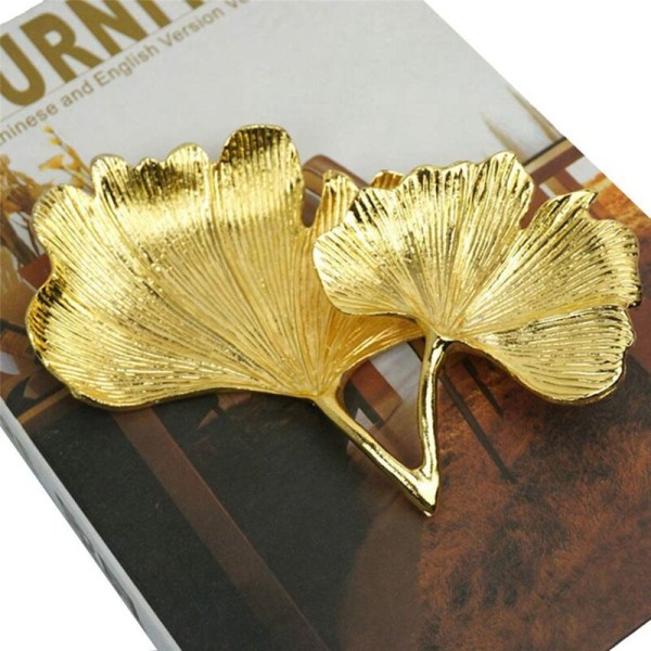 2X Guld Blad Ginkgo Biloba Blad Dekorativ Bricka Bröllop Bricka Eller Skrivbord Dekorativ Skål Organizer Bricka för Halsband Ring