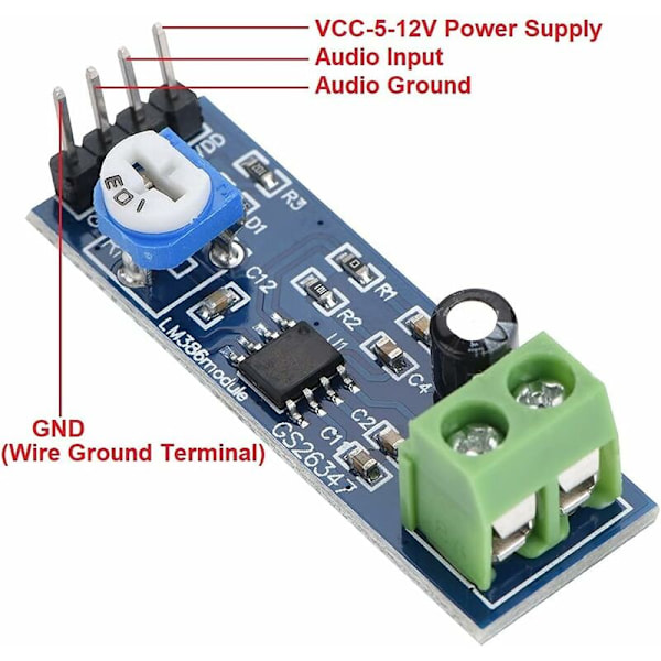 5PCS LM386 Audioförstärkarmodul, 512V, 200 Gain, LM386 Audioförstärkare, Stereo Audio Power Amplifier Modul för Arduino LM386, L1P8