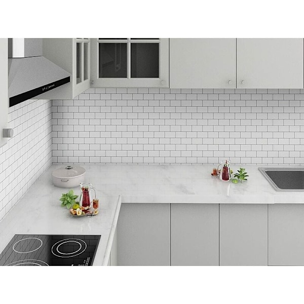 10 kappaletta, valkoinen metrolaatta itseliimautuva laatta, keittiön kylpyhuoneen liima-taustalevy, 3D-tiili vinyyli liimapaperi, 30,5x30,5cm