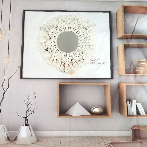 Boho Macrame Makeup Vägg Hängande Handgjord Vävda Tassel Gobeläng för Väggkonst Dekor