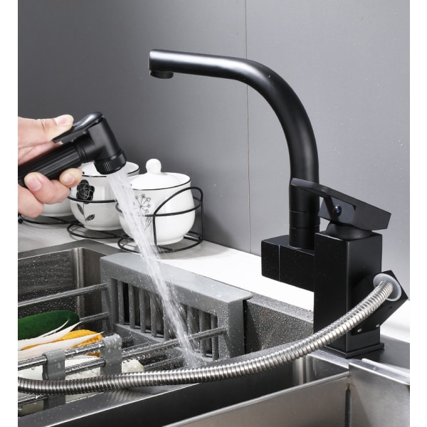 Køkkenhane Fint kobber Køkkenvaskarmatur Multifunktion varmt og koldt vand med sprøjtepistol ([rund stil] 304 rustfrit stål Yahei)