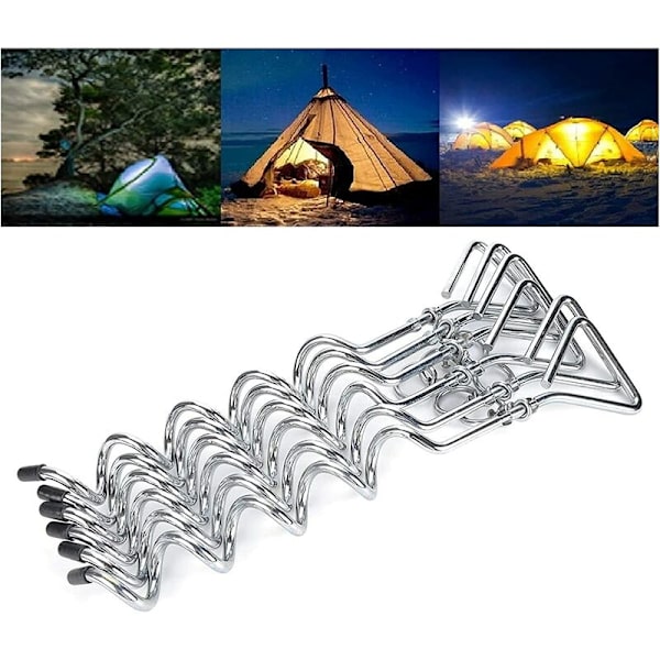 6-pack Trampolinförankringsset Gungförankring 42 cm Lång Korkdragare Form Stålpinnar Tungt Arbetsförankring Rostfritt Stål Trampolinpinnar Hundförankring