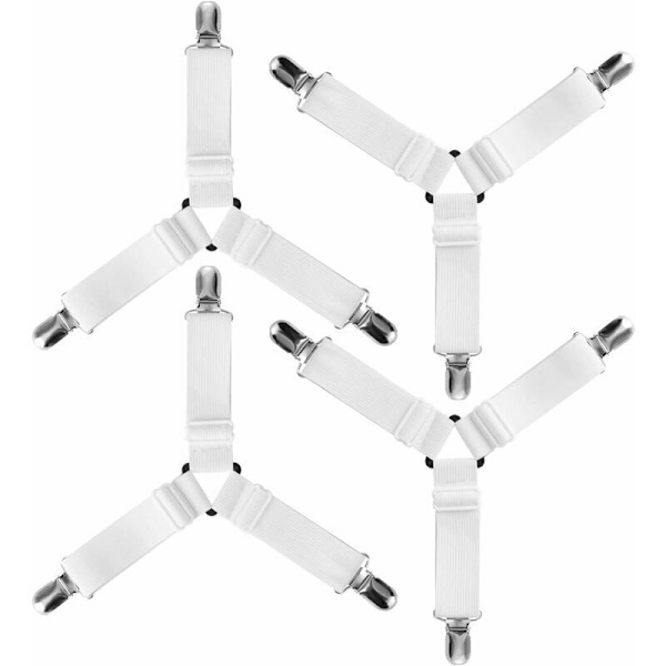 Set med 4 Elastiska Triangelfästen för Spänd Lakans, Justerbara för Sängkläder, Lakans, Strykbrädeöverdrag, Madrass, Soffa
