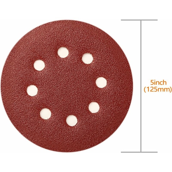 50 st Slippapper, 125mm 5 tum 8 hål Slippapper för Excenterslip och Alla Oscillationsverktyg (2000 x 50 st)