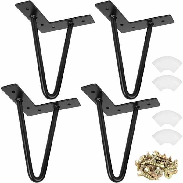 Set med 4 industriella soffbordsben, hårnålsben 15 cm/6 tum, hårnålsben smidesjärnsbordstöd, svarta metallmöbelben med skruvar för soffbord, lågt skåp, TV-skåp