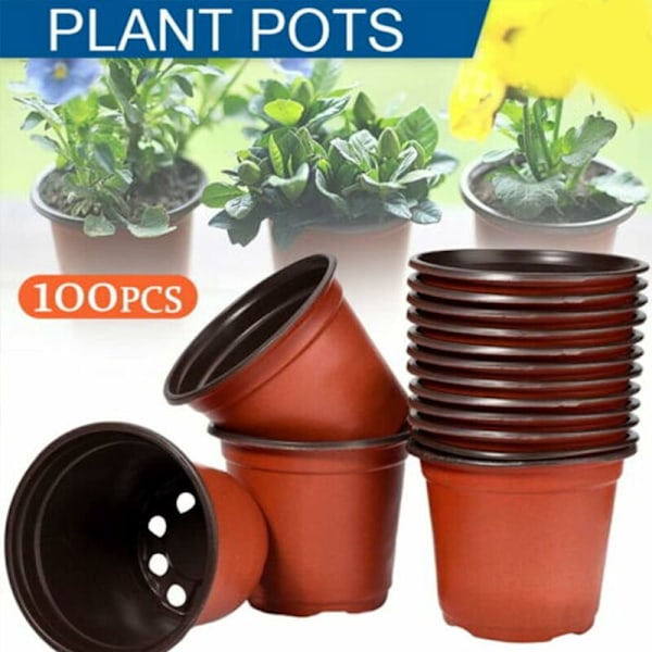 100 plastbeholdere for planteskoler, 9,9 cm potte med dreneringshull for sukkulenter blomsterpotte for hjemmet drivhus hage