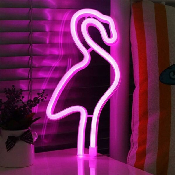 LED Neon Lys i Form af en Rosa Flamingo, USB 3-polet AA-drevet Flamingo Natlampe Skilt Julepynt Feriepynt Lys Soveværelse Bryllup B