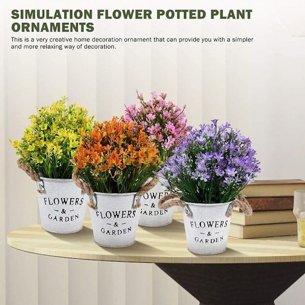 4 stk. kunstig Bonsai med tinblomsterspand, velegnet til bryllupsfestens midtpunktdekoration