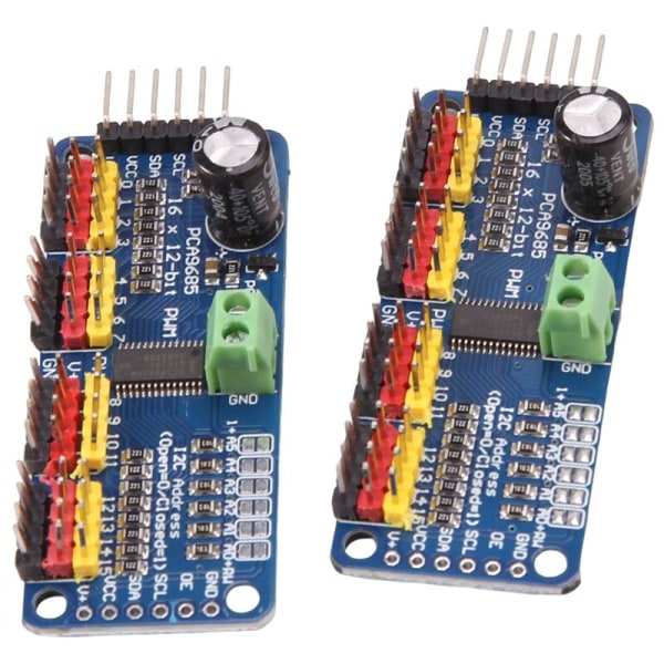 2 kpl PCA9685 16-kanavainen 12-bittinen PWM-servomoottorin ohjain I2C IIC -moduuli Arduino Raspberry Pi -servosuojakorttimoduulille
