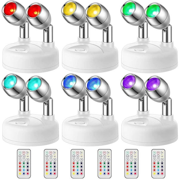 6 st 13 färger batteridrivna spotlights inomhus dubbla huvud LED strålkastare RGB LED accent lampor med fjärrkontroll A