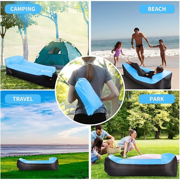 Oppblåsbare Luft Sofa Vanntett Oppblåsbar med Bærbar Pakke for Reiser, Camping, Fotturer, Basseng- og Strandfester (Blå)