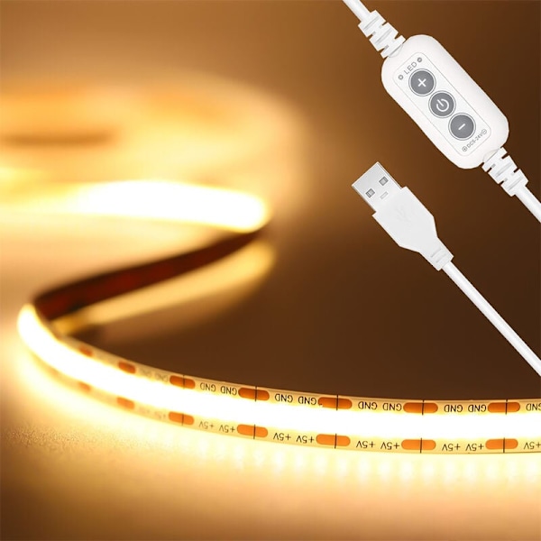 COB TV LED-stribe 3m, 12V USB Dimmer COB Lysstribe 3000K Varmt Hvid TV Baggrundsbelysning CRI90+ 1440LEDs LED Lineær Lys til TV Baggrundsbelysning PC Soveværelse Køkken