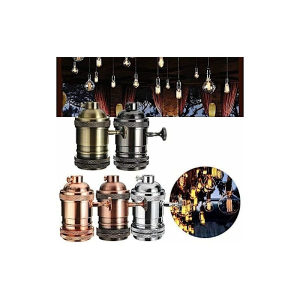 E26/E27 Retro Vintage Edison Industriell Pæreholder med Bryter - Roségull - DENUOTOP