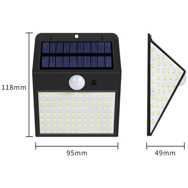 170LED PIR Bevegelsessensor Solcelledrevet Gatelykt Sollys Kontroll Gårdsplass Sti Hage Solcelledrevet Lampe Vegglampe
