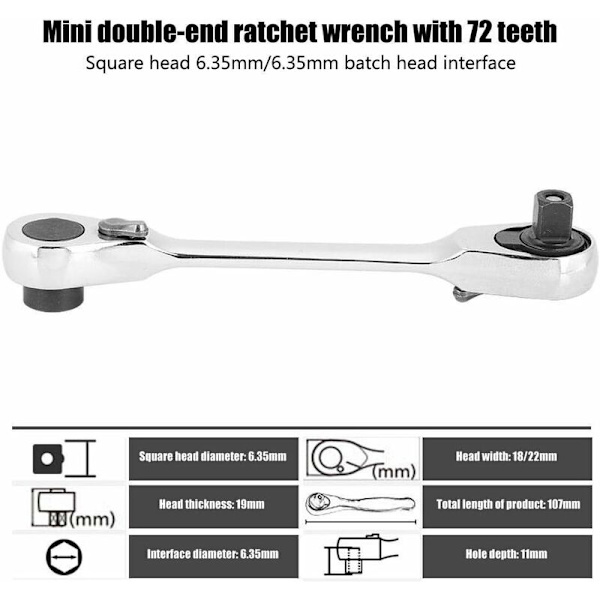 keenso 1/4 mini socket skralde og bit driver multiværktøj - sekskant skruetrækker 72-tandet reversibel skraldenøgle momentnøgle med driverbit 130mm standard