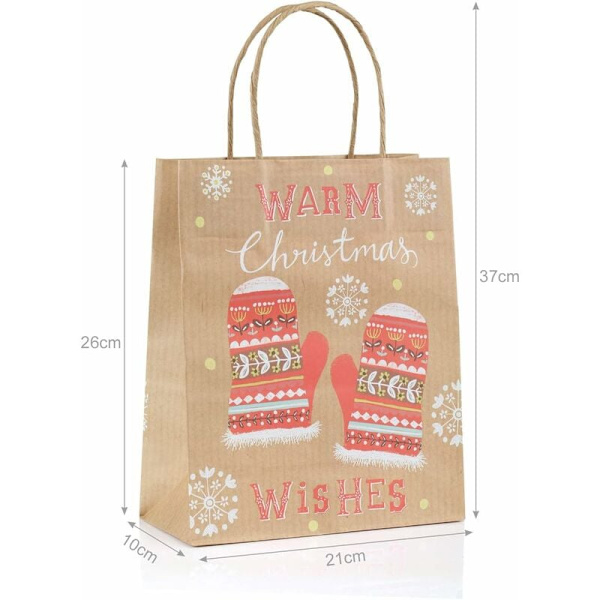 Set med 24 gaveposer i papir med håndtak - Juleposer - 26cm x 21cm x 10cm