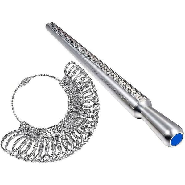 Fingermåler til ring, ringstørrelsesmåler, metalsæt til ringstørrelsesmåler, fingermålering med ringe