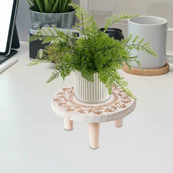 Lille rund træ blomsterpottestand, mini skammel, udstillingsstand til sukkulenter, bonsai, potteplanter, rustik blomsterpottestand