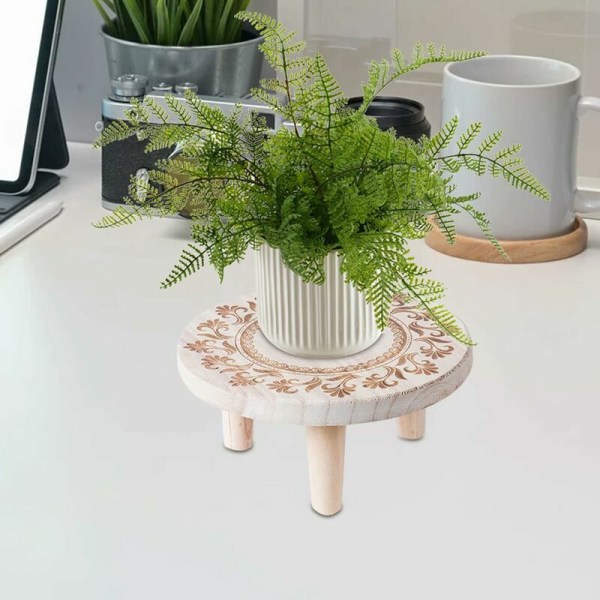 Liten rund träblomkruka stativ, minipall, displaystativ för suckulenter, bonsai, krukväxter, rustikt blomkruka stativ