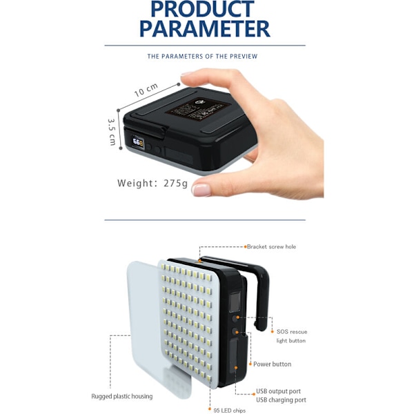 Ladattava LED-lamppu 4000LM, 13500mAh virtapankki jopa 65 tuntia, 5 valaistustilat, IPX5 vedenpitävä retkeilylamppu telttaan, hurrikaaniin, vaellukseen, hätätilanteeseen