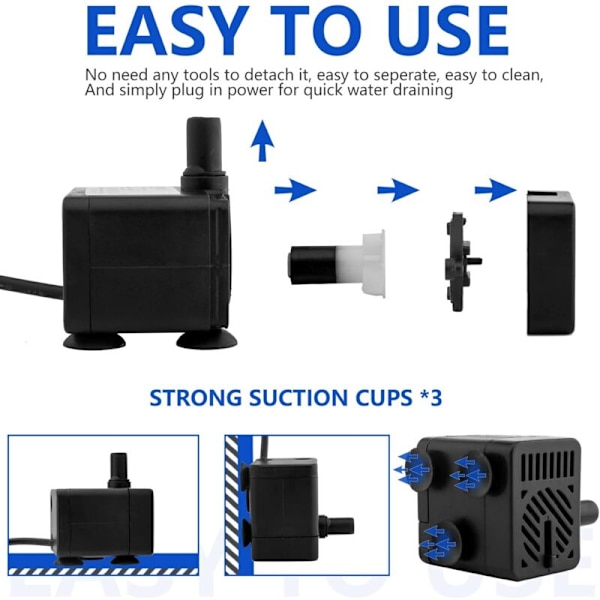 Mini USB -sukelluspumppu (DC 5V 1-3W 200L/H) Säädettävä ultraäänetön pieni vesipumppu lemmikille, akvaarioon, lampeen, vesiviljelyyn, sisä- ja ulkokäyttöön