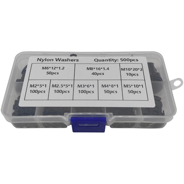 Nylonpackning, 500 st Runda Svarta Platta Distansbrickor Kompatibla med M2 M2.5 M3 M4 M5 M6 M8 M10