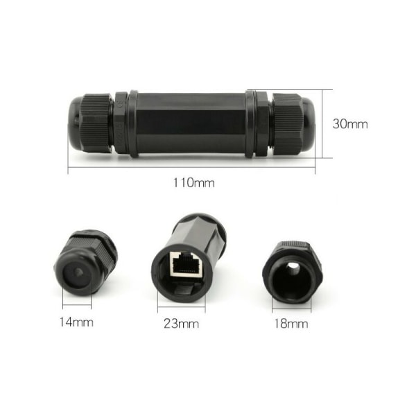 2 stk. Skjermet RJ45 Vanntett Cat5/5e/6 8P8C IP67 Ethernet LAN Hane Dobbel Hode Utendørs LAN-kontakt Kobling Hunn til Hunn Adapter