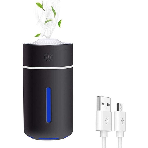 Bärbar USB-luftfuktare, 230 ml tyst USB-bilsluftfuktare med 7 färger LED-nattlampa, Cool Mist Humidifier Black