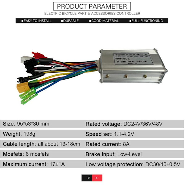 Elektrisk Controller 24V 36V 48V E-Bike Hall Controller 250W 350W 17A Controller Tre-Mode Sinus