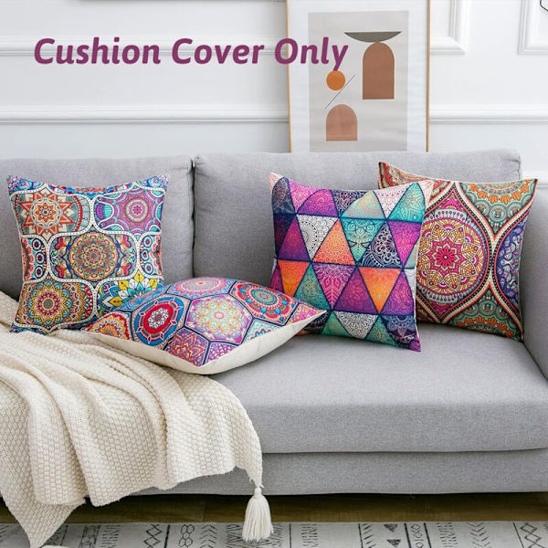 Pudebetræk 40x40cm Bohemian Mandala Blomster og Etnisk Stil Pudebetræk Bomuld Linned Dekorativt Firkant Pudebetræk til Sofa Hjem Stue Pil