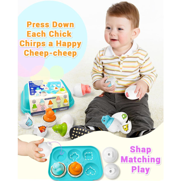 Påskägg för småbarn 1-3 år gamla, påskkorgar, matchande sensoriska äggleksaker, påskfödelsedagspresenter för flickor, pojkar