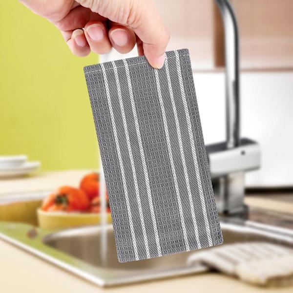 Køkkenhåndklæder, 100% Naturlig Bomuld, Bedste Tehåndklæder, Opvaskehåndklæde, Absorberende og Lintfri, Maskinvaskbar, 18x25 Tommer, 3 Pak, Hvid med Grå Striber