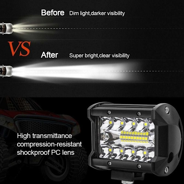 4\" 60W LED-spotlight arbeidslys LED-lyslist frontlys 10800LM, vanntett IP67, tåkelys for bil terrengkjøring traktor lastebil SUV ATV båt 12V 24V dagslys R