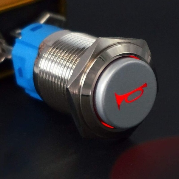 16mm Momentær Hornknapkontakt 12V Trykknap Hornkontakt Nulstillingsknap med LED-lys Hjul med stik til bil lastbil LB16-R
