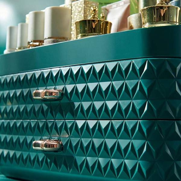 Makeup Organizer til Kosmetisk Opbevaringsboks Stor Kapacitet Desktop Kosmetisk Polsk Makeup Skuffebeholder-Grøn