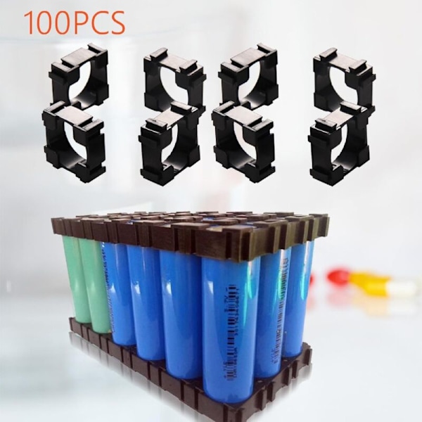 Sylinderformet Batteriholder, 100 STK 18650 Mini Litium-Ion Kontaktbraketter Anti-Vibrasjons Plastkontakter Cell Spacer for DIY Batteripakke Con