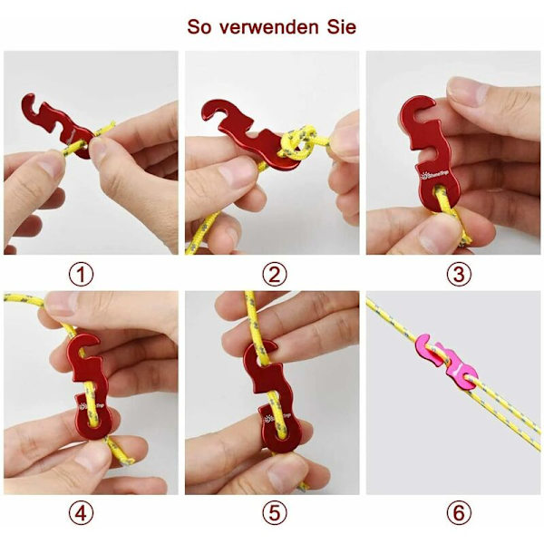 Sæt med 4 reflekterende spændere med rebstrammer, 4 m, diameter: 3 mm, rivefast, til telte og skygger